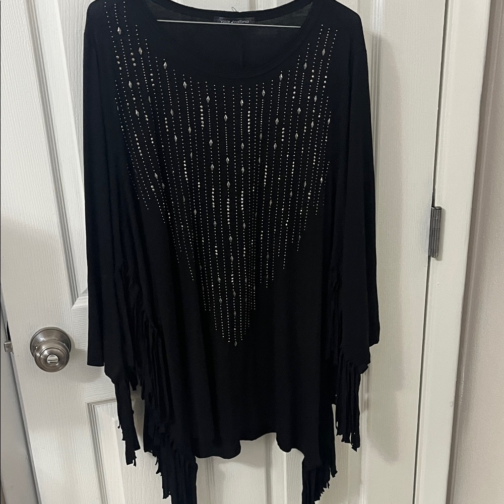 Black Fringe Women's Blouse